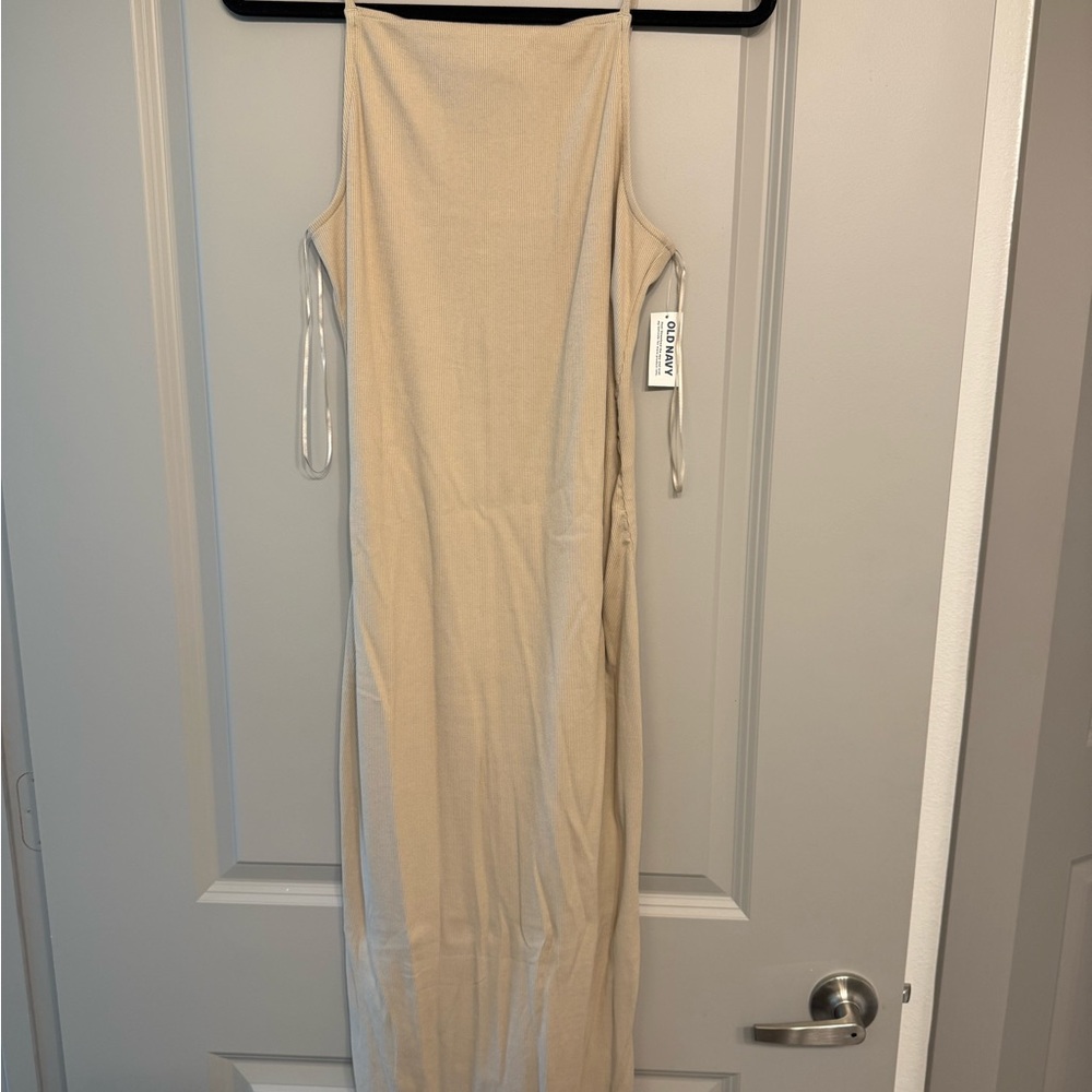 NWT! Old Navy High Neck Spaghetti Strap Bodycon Beige Dress